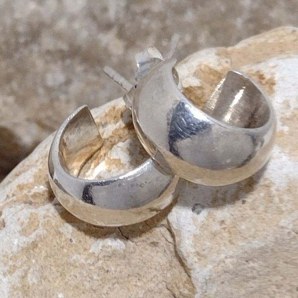 Sterling Silver Small Chunky Hoop Huggie Pierced Earrings